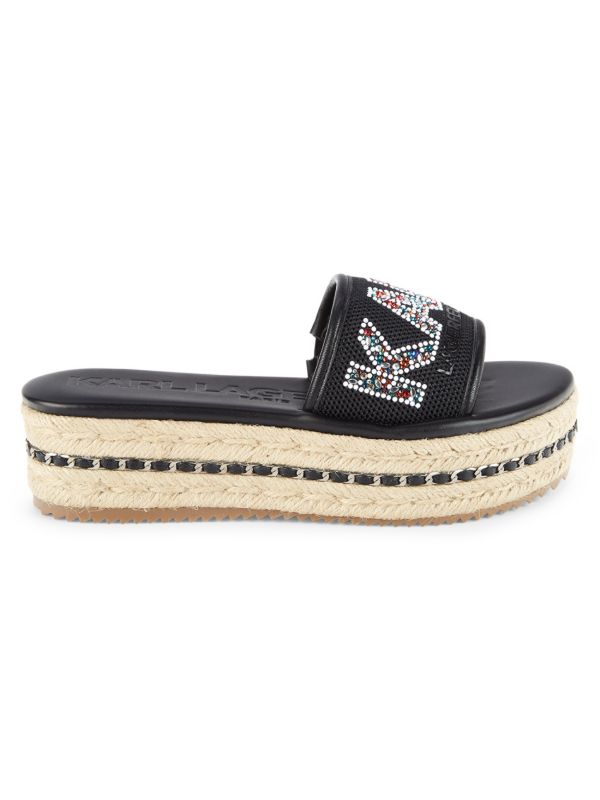 Karl Lagerfeld Paris Kamara Embellished Logo Espadrille Platform Sandals